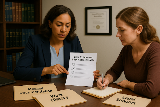 SSDI lawyer reviewing approval checklist with client to increase claim success.
