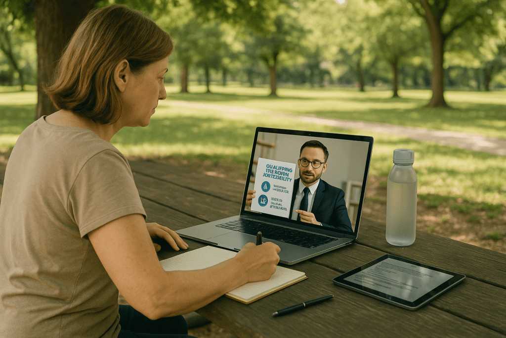 Woman consults SSDI lawyer at park picnic table about qualifying illnesses