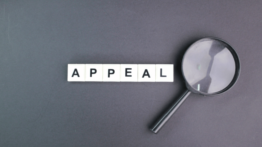 Letter blocks spelling APPEAL with magnifying glass showing what is the timeline for reconsideration appeals process