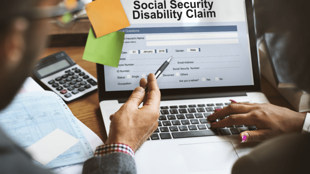 What disqualifies you from getting social security disability claim application form on laptop screen