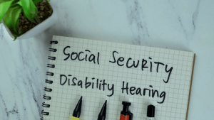 SSDI hearing approval trends preparation notebook with Social Security disability hearing notes