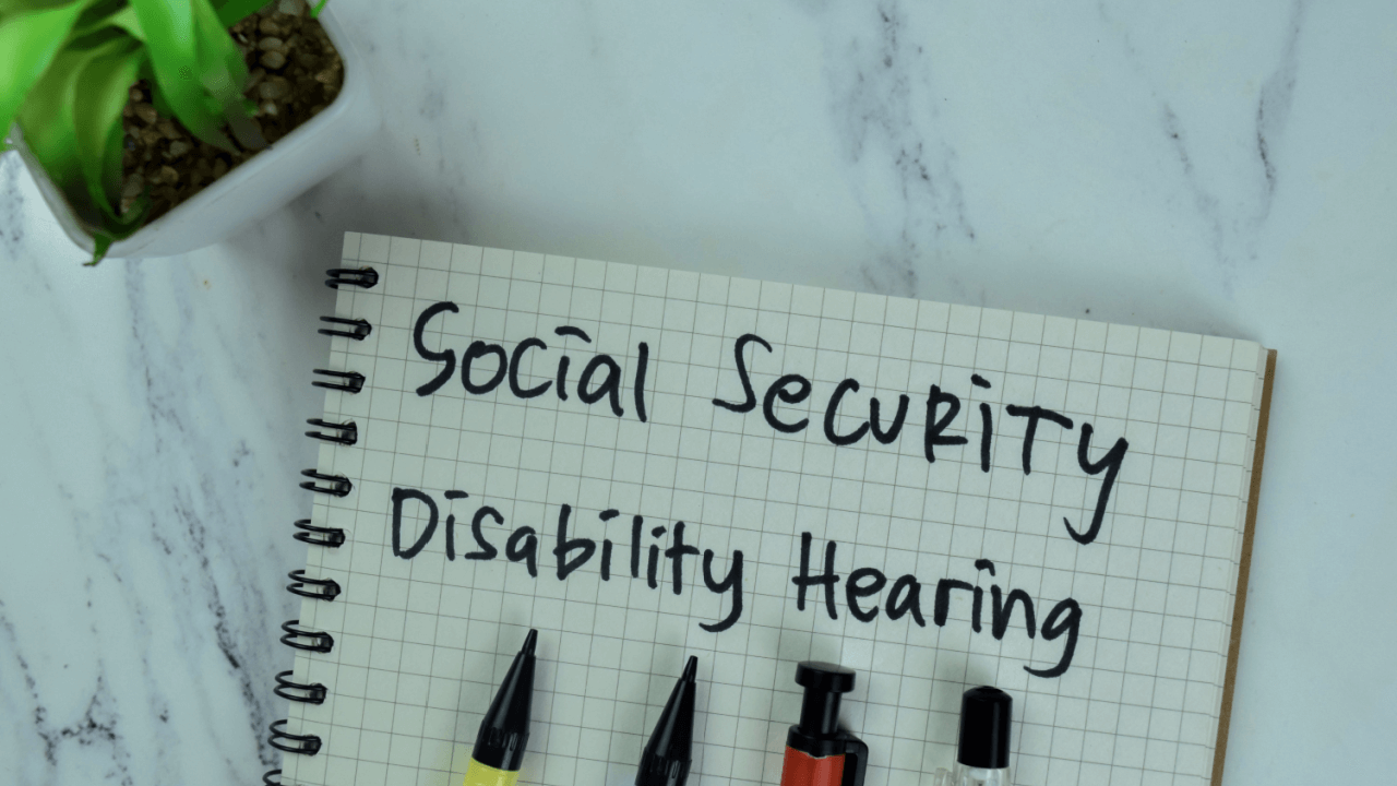 SSDI hearing approval trends preparation notebook with Social Security disability hearing notes